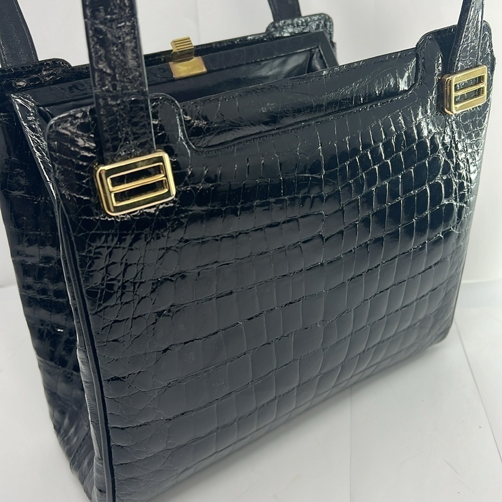 Large Structured Crocodile Shoulder Hand Bag - image 5